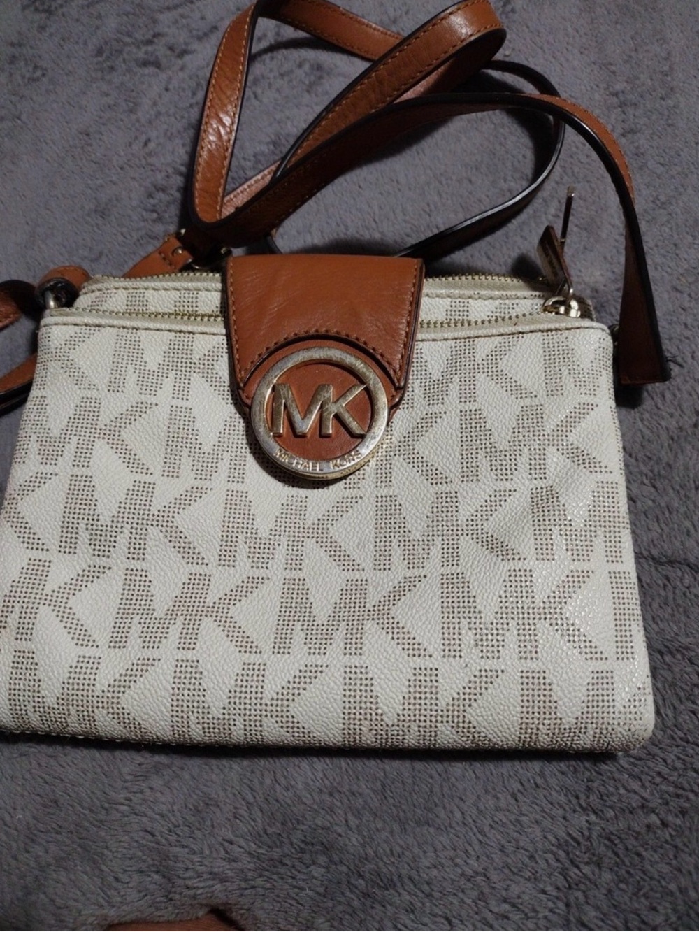 Michael Kors Beige and Brown MK Logo Crossbody Bag
